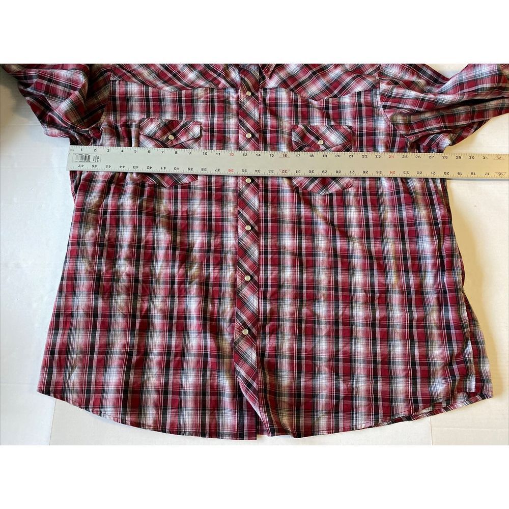 Wrangler Shirt Mens 3XL Red Maroon Pearl Snap Plaid Western Cowboy Rancher EUC - Picture 4 of 7